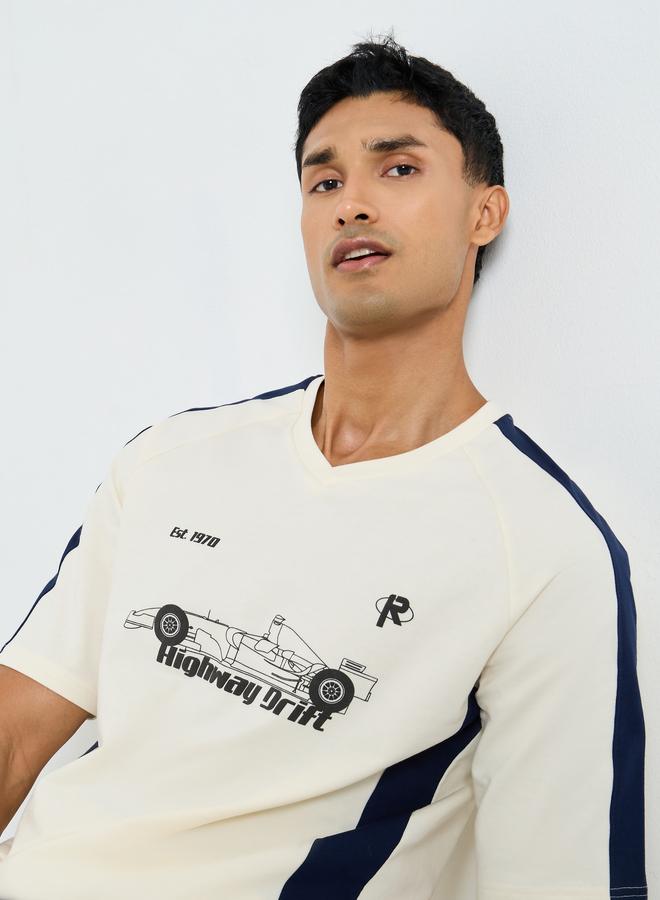 Styli Men Beige Graphic Print Oversized T-Shirt - Image 5